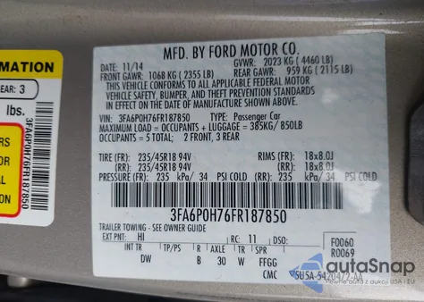 2015 Ford Fusion Se z USA, uszkodzony, nr VIN 3FA6P0H76FR187850